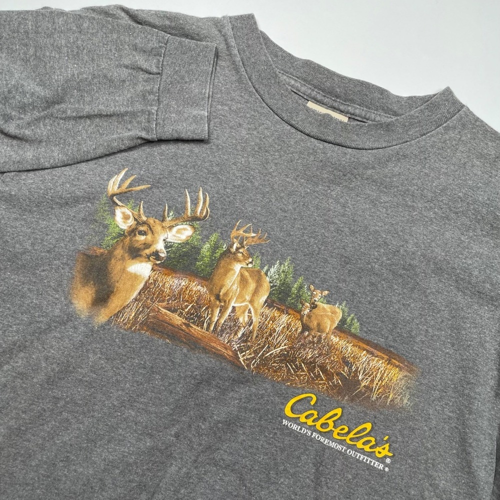 Cabelas Kids Long Sleeve Deer Graphic T-Shirt Gray Outdoor Hunting Tee - Picture 1 of 5